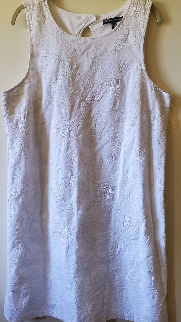 Adrianna Papell Womens 12 Embroidered White Cotton Sleeveless Sheath Dress Slip